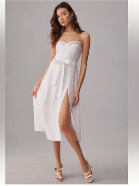 Reformation Kieryn Linen floral embroidery white midi dress Sz 12